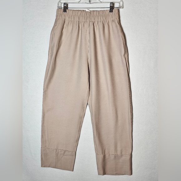 Zara Khaki Satin Cropped Trousers Women's Size Small NWT - Picture 2 of 12